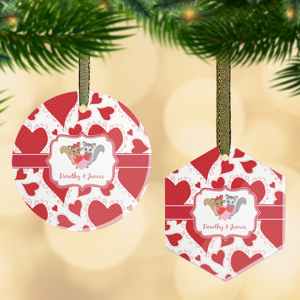 Custom Cute Squirrel Couple Flat Glass Ornament w/ Couple's Names