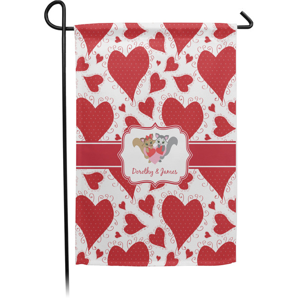 Custom Cute Squirrel Couple Small Garden Flag - Single Sided w/ Couple's Names
