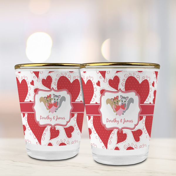 Cute Squirrel Couple Glass Shot Glass - with gold rim - LIFESTYLE