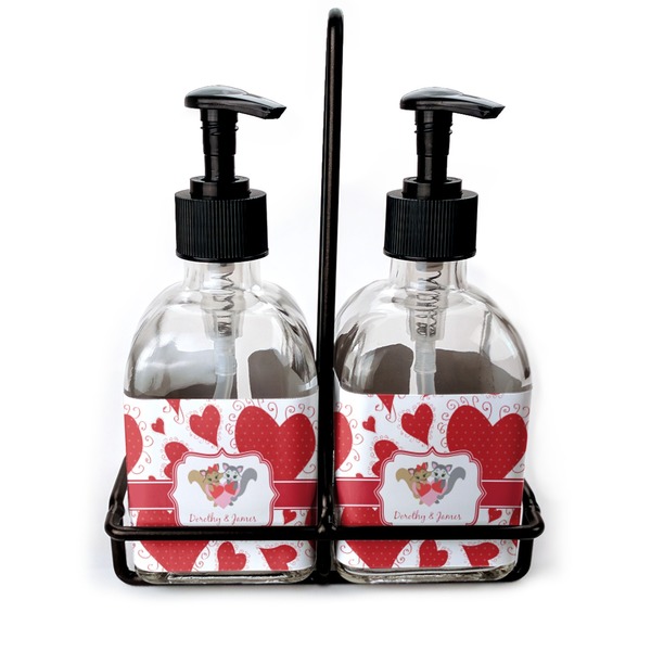 Custom Cute Squirrel Couple Glass Soap & Lotion Bottle Set (Personalized)