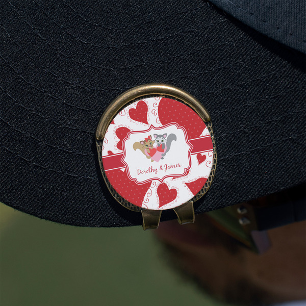Cute Squirrel Couple Golf Ball Marker Hat Clip - Gold - On Hat