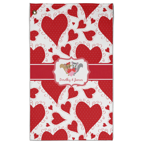 Custom Cute Squirrel Couple Golf Towel - Poly-Cotton Blend w/ Couple's Names