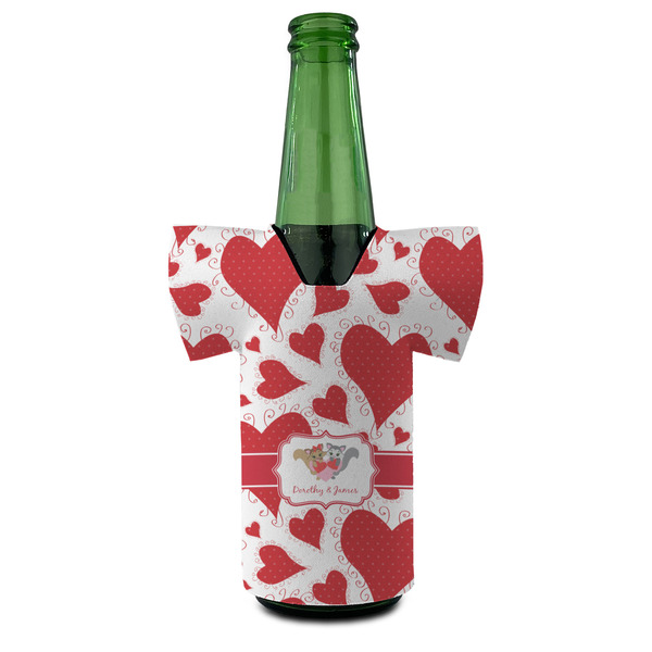 Cute Squirrel Couple Jersey Bottle Cooler - FRONT (on bottle)