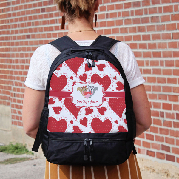 Cute Squirrel Couple Large Backpack - Black - On Back