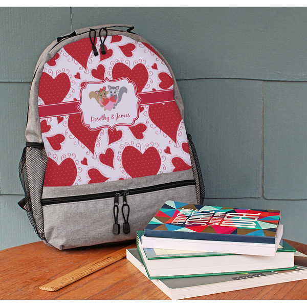 Cute Squirrel Couple Large Backpack - Gray - On Desk