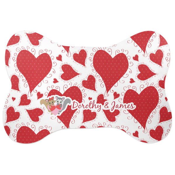 Custom Cute Squirrel Couple Bone Shaped Dog Food Mat (Personalized)