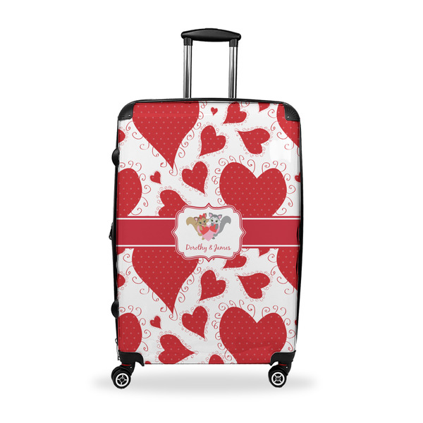 Custom Cute Squirrel Couple Suitcase - 28" Large - Checked w/ Couple's Names