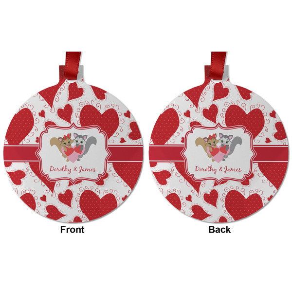 Cute Squirrel Couple Metal Ball Ornament - Front and Back