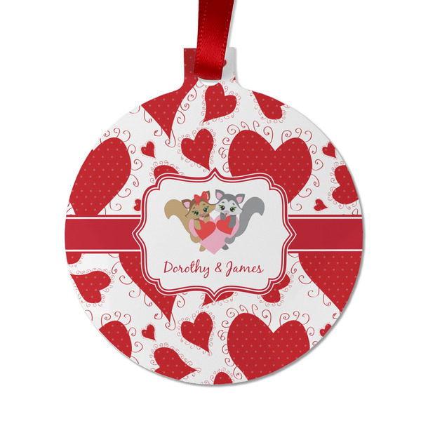 Custom Cute Squirrel Couple Metal Ball Ornament - Double Sided w/ Couple's Names