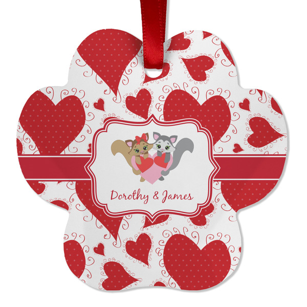 Custom Cute Squirrel Couple Metal Paw Ornament - Double Sided w/ Couple's Names