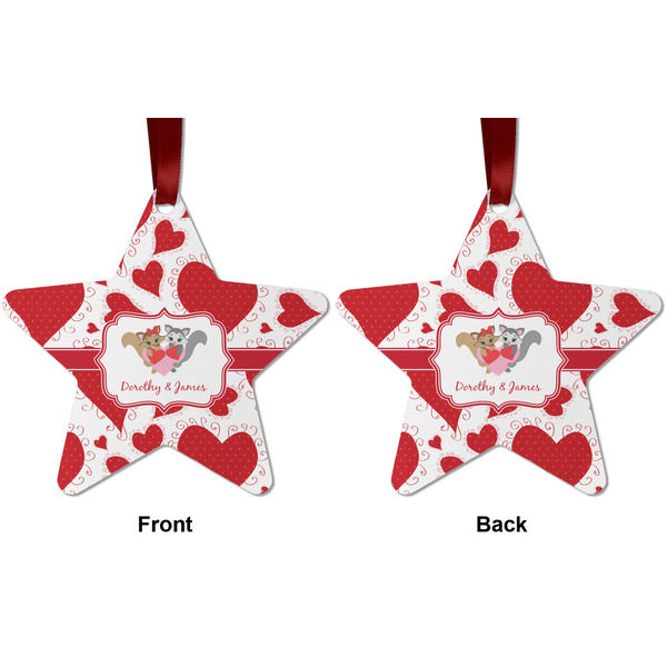 Cute Squirrel Couple Metal Star Ornament - Front and Back