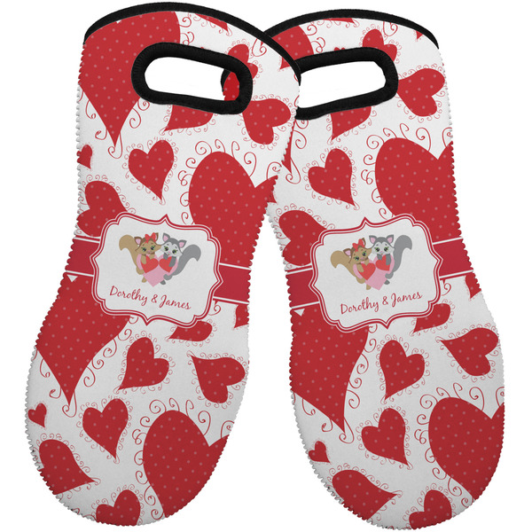 Custom Cute Squirrel Couple Neoprene Oven Mitts - Set of 2 w/ Couple's Names