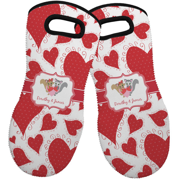 Cute Squirrel Couple Neoprene Oven Mitt -Set of 2 - Front