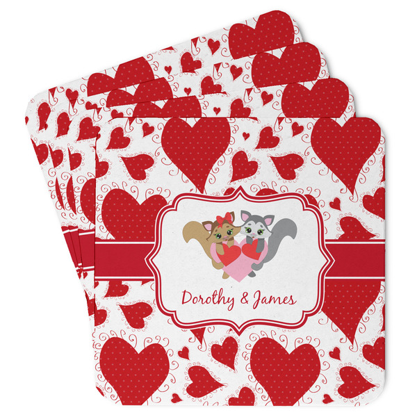 Custom Cute Squirrel Couple Paper Coasters w/ Couple's Names