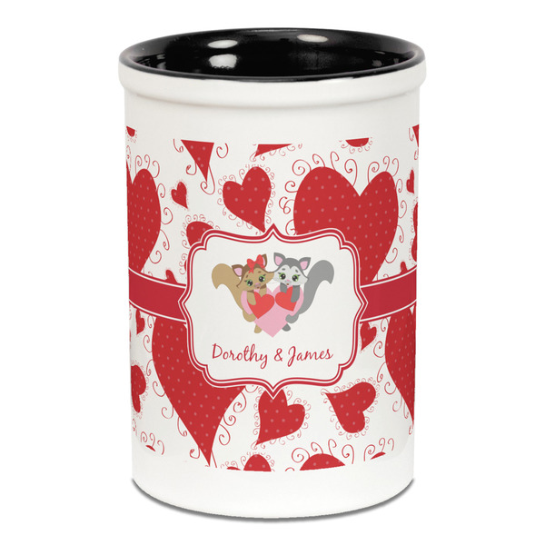 Cute Squirrel Couple Pencil Holder - Black