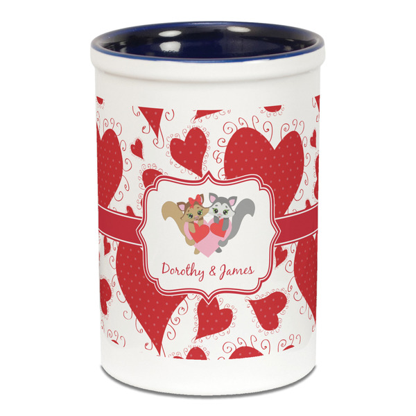 Cute Squirrel Couple Pencil Holder - Blue