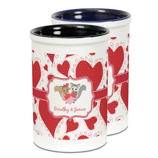 Custom Cute Squirrel Couple Ceramic Pencil Holder - Large