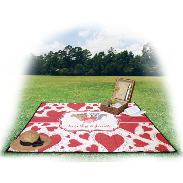Cute Squirrel Couple Picnic Blanket - with Basket Hat and Book - in Use