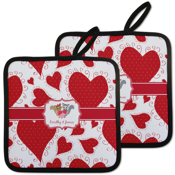 Custom Cute Squirrel Couple Pot Holders - Set of 2 w/ Couple's Names