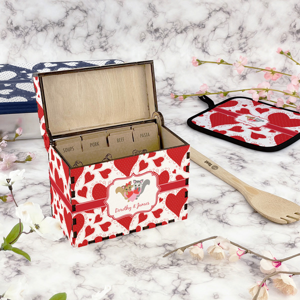 Cute Squirrel Couple Recipe Box - Full Color - In Context