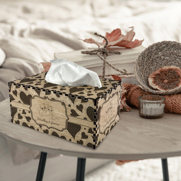 Cute Squirrel Couple Rectangle Tissue Box Covers - Wood - In Context