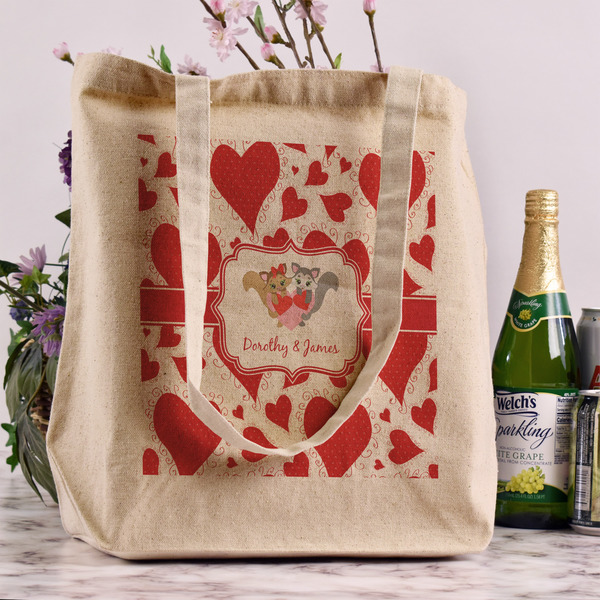 Cute Squirrel Couple Reusable Cotton Grocery Bag - In Context