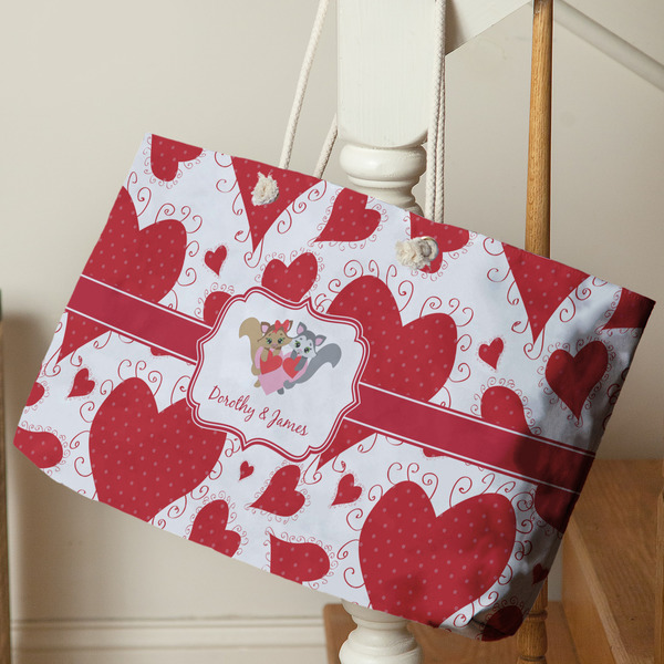 Cute Squirrel Couple Large Rope Tote - Life Style