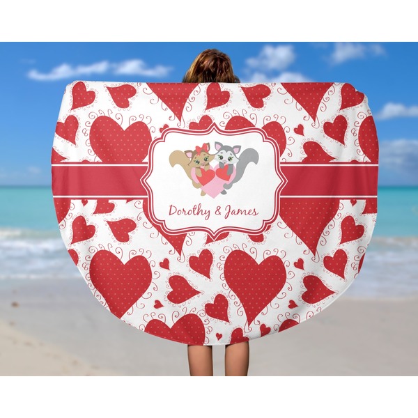 Cute Squirrel Couple Round Beach Towel - In Use