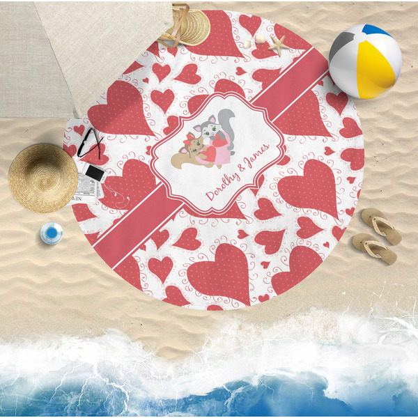 Cute Squirrel Couple Round Beach Towel Lifestyle