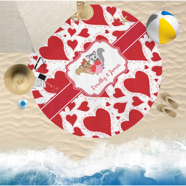 Cute Squirrel Couple Round Beach Towel Lifestyle
