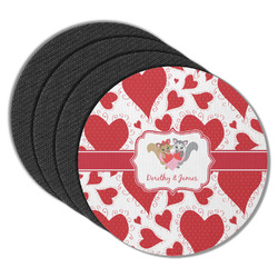 Cute Squirrel Couple Round Rubber Backed Coasters - Set of 4 (Personalized)