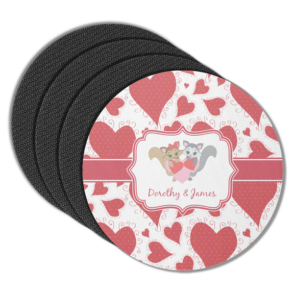 Custom Cute Squirrel Couple Round Rubber Backed Coasters - Set of 4 (Personalized)