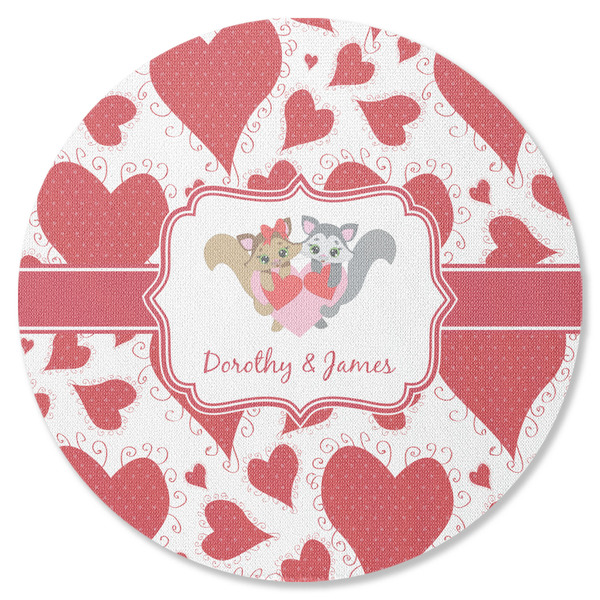 Custom Cute Squirrel Couple Round Rubber Backed Coaster (Personalized)