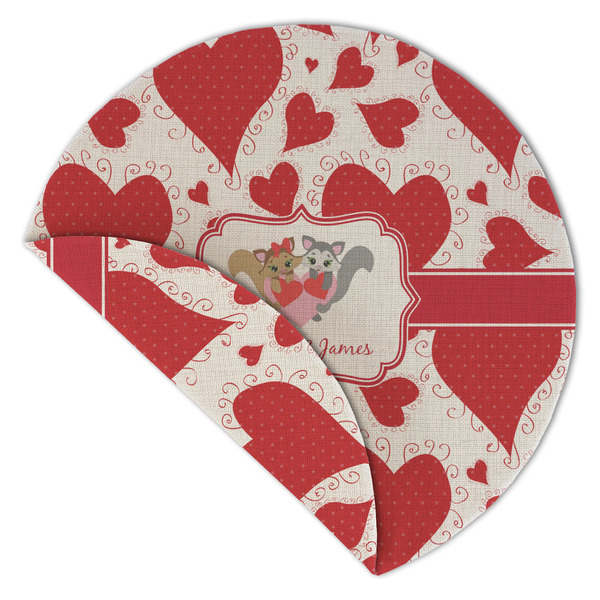 Cute Squirrel Couple Round Linen Placemats - Front (folded corner double sided)