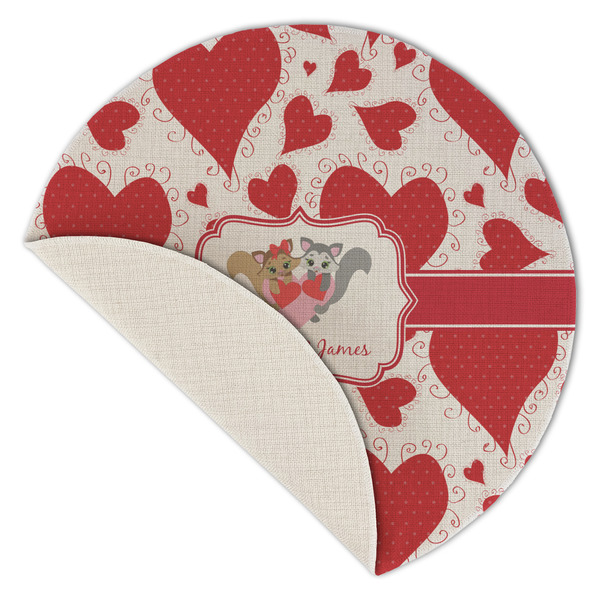 Cute Squirrel Couple Round Linen Placemats - Front (folded corner single sided)