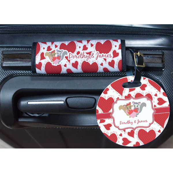 Cute Squirrel Couple Round Luggage Tag & Handle Wrap - In Context