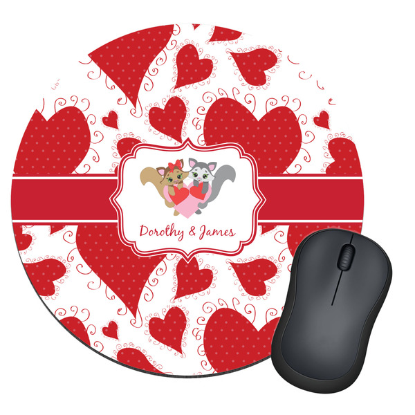 Custom Cute Squirrel Couple Round Mouse Pad (Personalized)