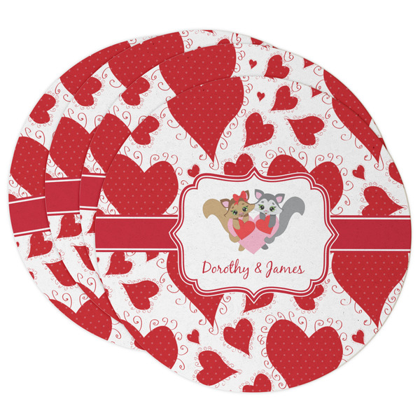 Custom Cute Squirrel Couple Round Paper Coasters w/ Couple's Names