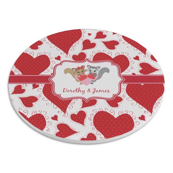 Cute Squirrel Couple Round Stone Trivet - Angle View