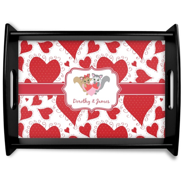 Custom Cute Squirrel Couple Black Wooden Tray - Large (Personalized)