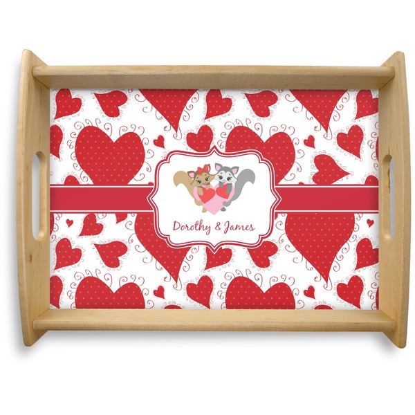 Custom Cute Squirrel Couple Natural Wooden Tray - Large (Personalized)