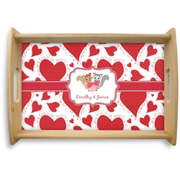 Custom Cute Squirrel Couple Natural Wooden Tray - Small (Personalized)