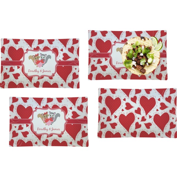 Cute Raccoon Couple Set of Rectangular Dinner Plates