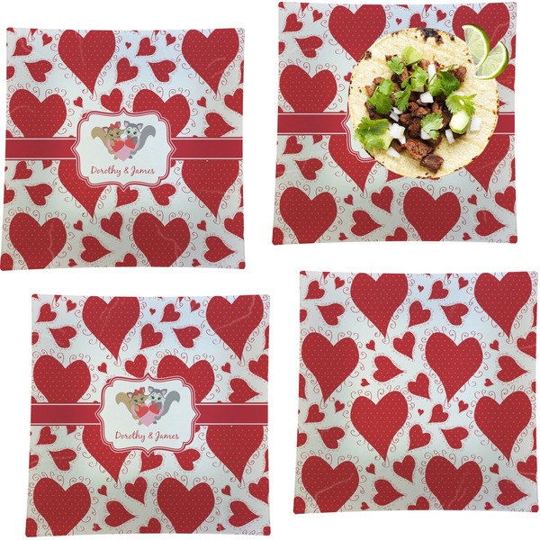 Custom Cute Squirrel Couple Set of 4 Glass Square Lunch / Dinner Plate 9.5" (Personalized)