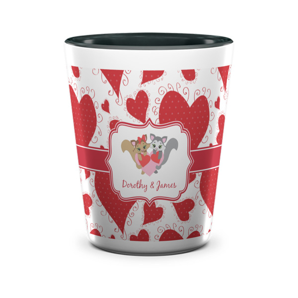 Custom Cute Squirrel Couple Ceramic Shot Glass - 1.5 oz - Two Tone - Set of 4 (Personalized)