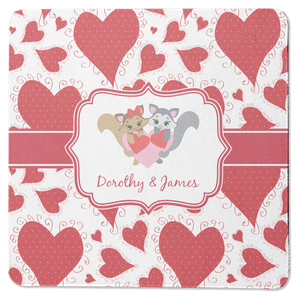 Custom Cute Squirrel Couple Square Rubber Backed Coaster (Personalized)