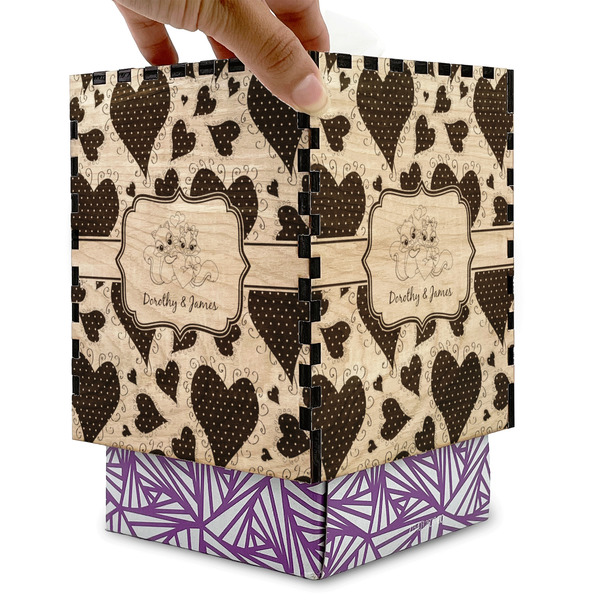 Cute Squirrel Couple Square Tissue Box Covers - Wood - with box