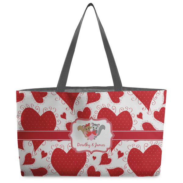 Custom Cute Squirrel Couple Beach Totes Bag - w/ Black Handles (Personalized)