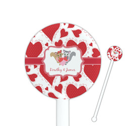 Cute Squirrel Couple 5.5" Round Plastic Stir Sticks - White - Single Sided (Personalized)