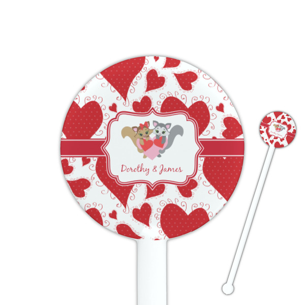 Custom Cute Squirrel Couple 5.5" Round Plastic Stir Sticks - White - Single Sided (Personalized)